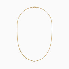 The DOro 14K Yellow Gold Diamond Station Necklace (0.23 TCW) features four small round diamonds and a central square bezel-set diamond, shown on a plain white background.