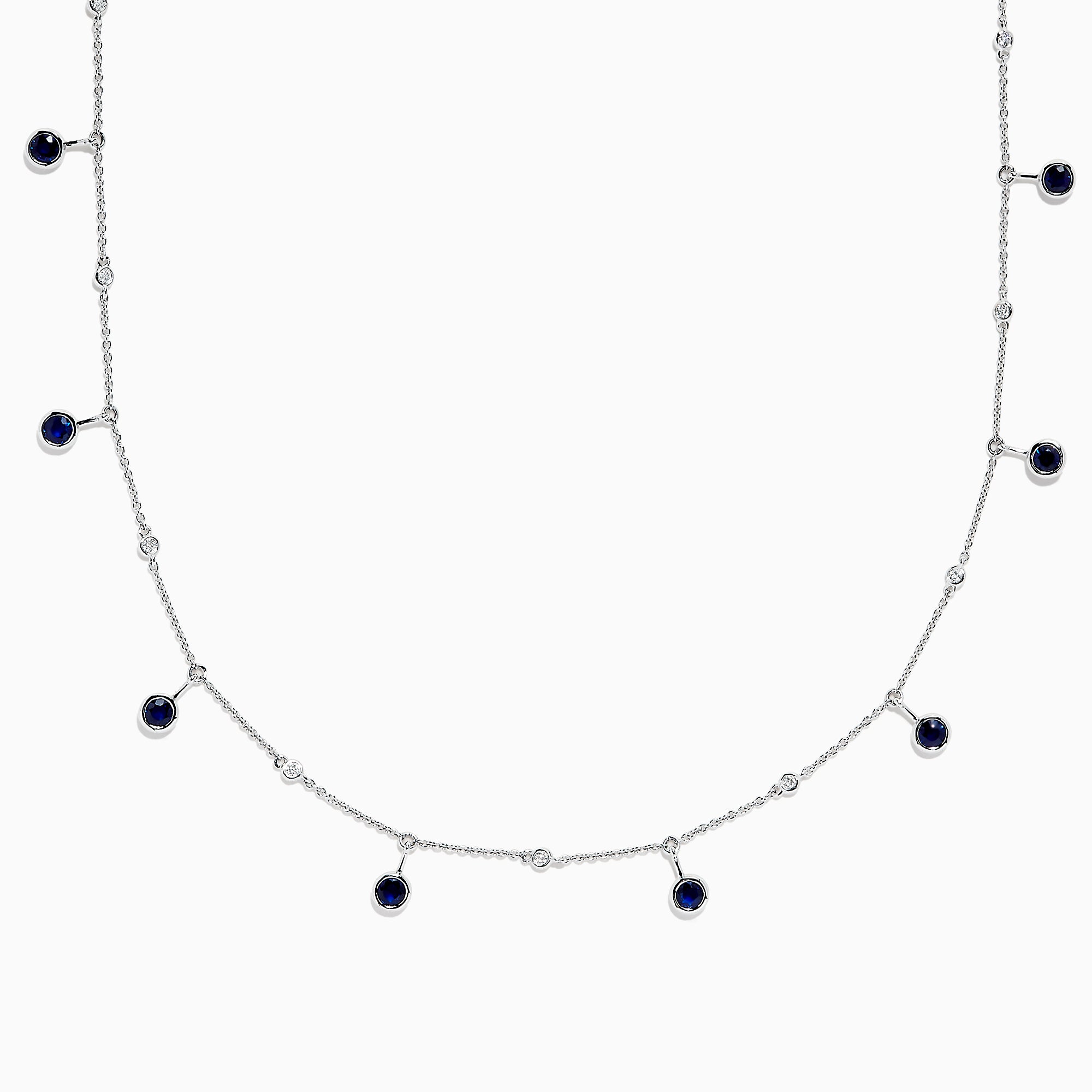 Effy 14K White Gold Sapphire and Diamond Station Necklace, 1.65 TCW