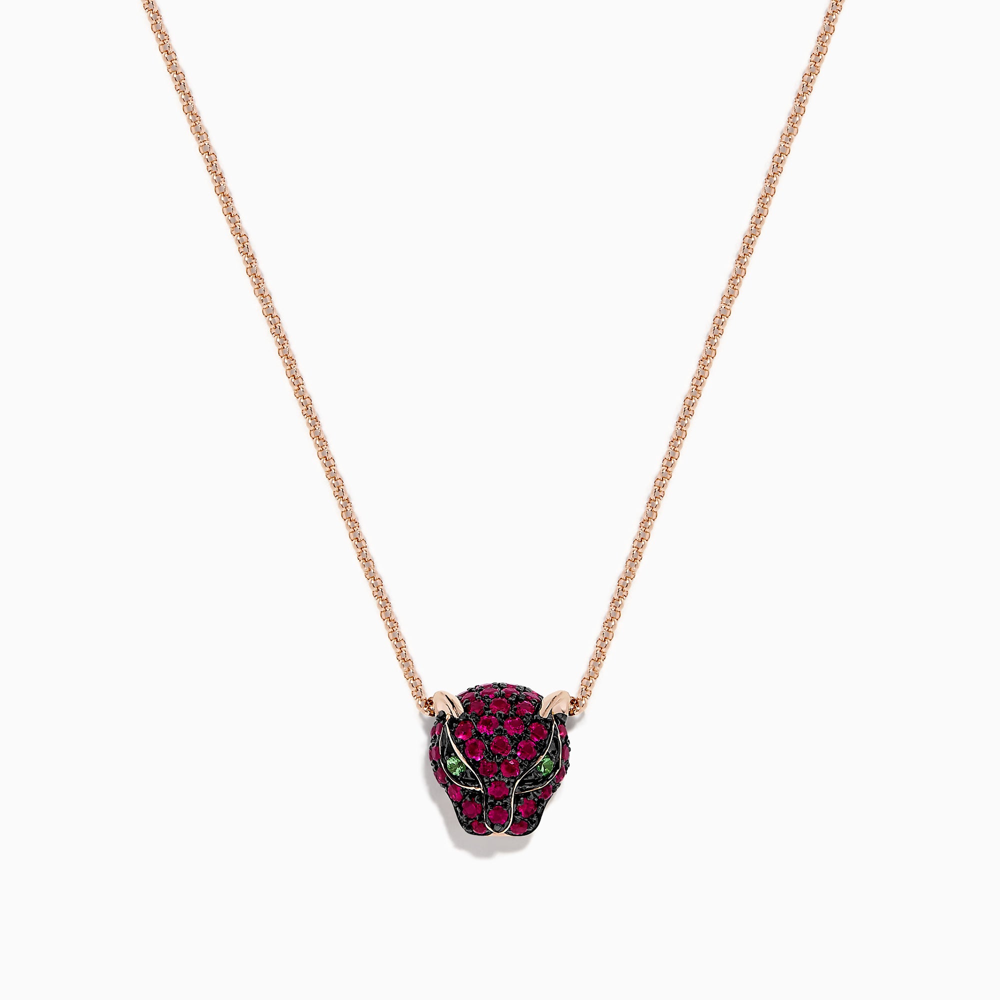 Effy Signature 14K Rose Gold Ruby and Tsavorite Panther Necklace, 0.52 TCW