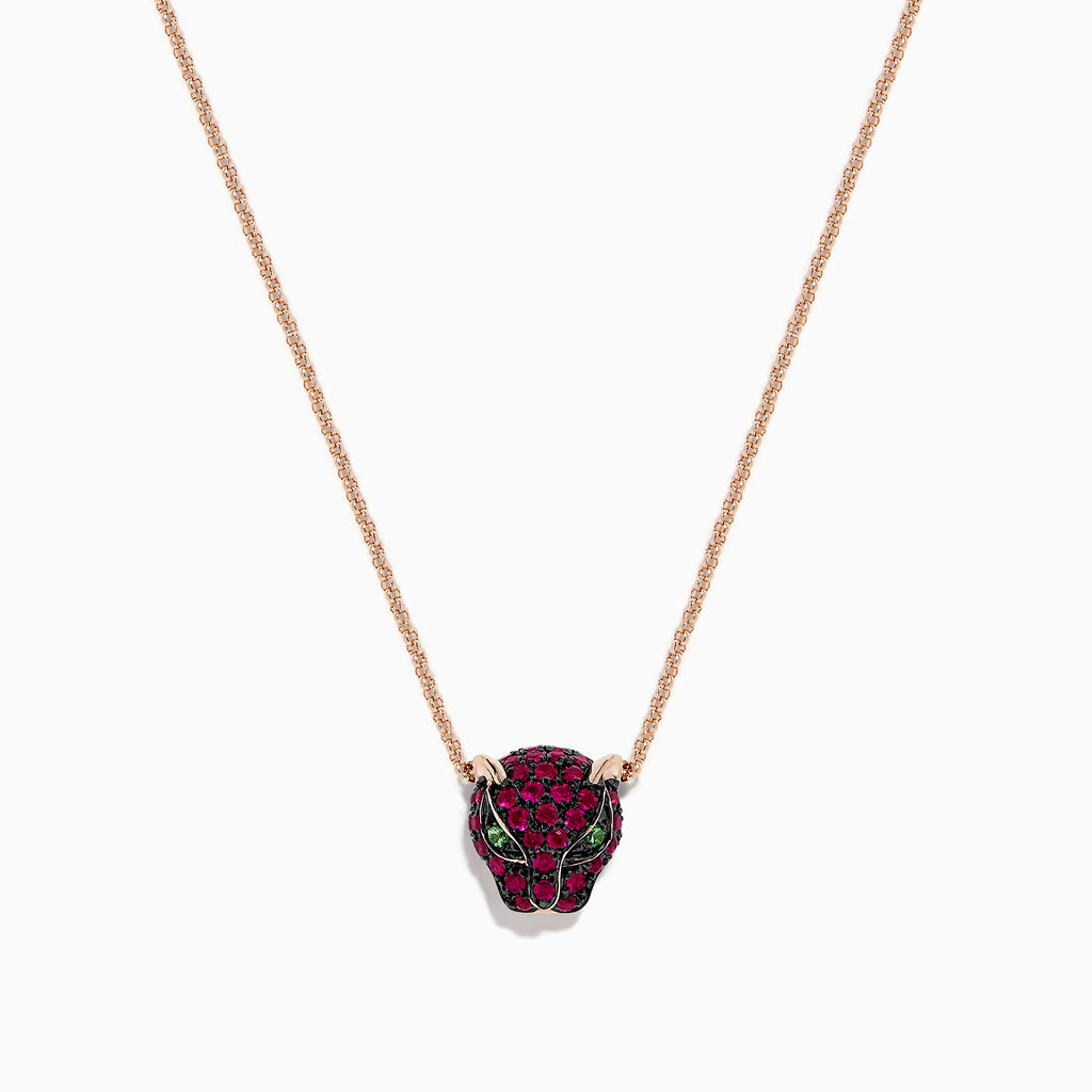 Effy Signature 14K Rose Gold Ruby and Tsavorite Panther Necklace, 0.52 TCW