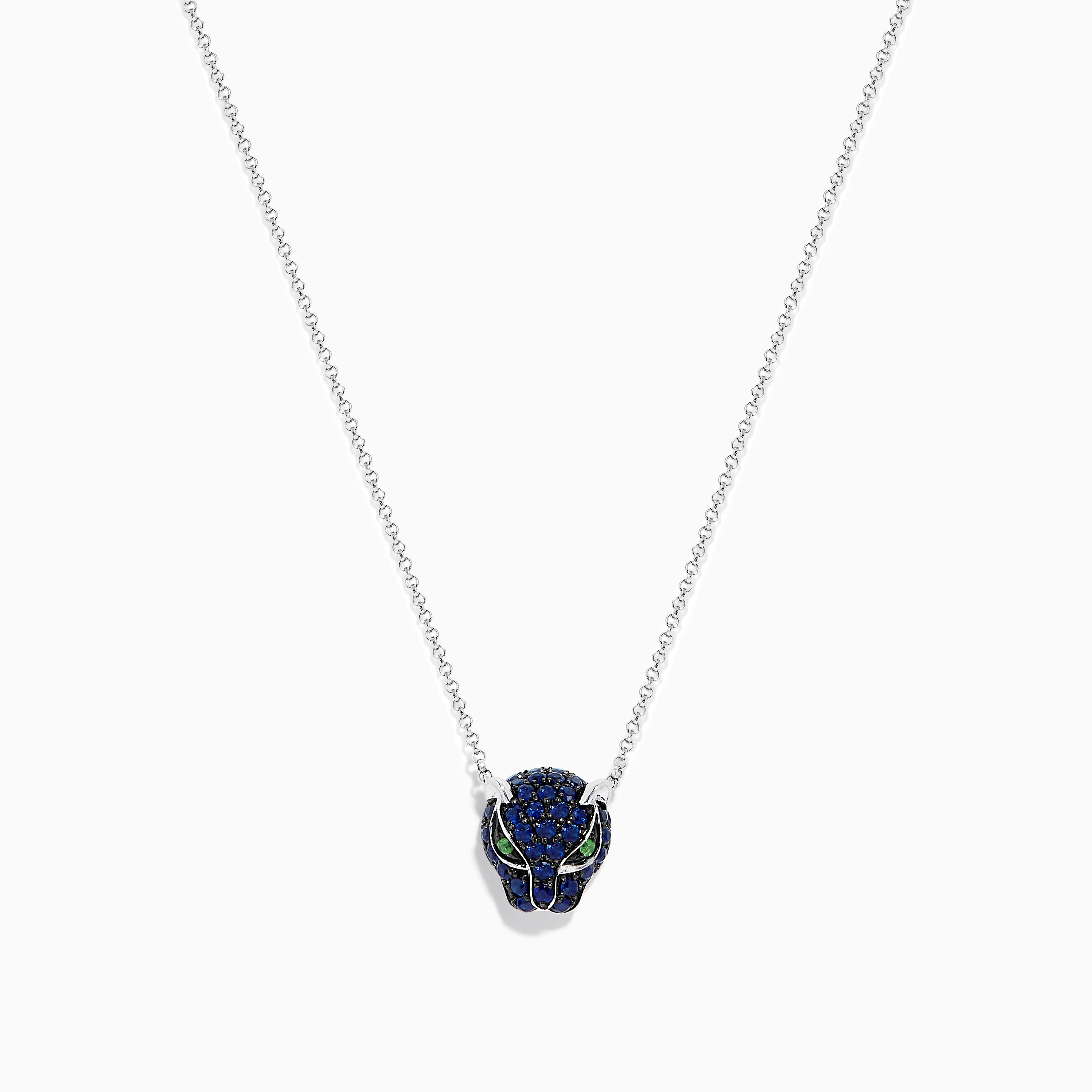 Effy Signature 14K White Gold Blue Sapphire and Tsavorite Panther Necklace