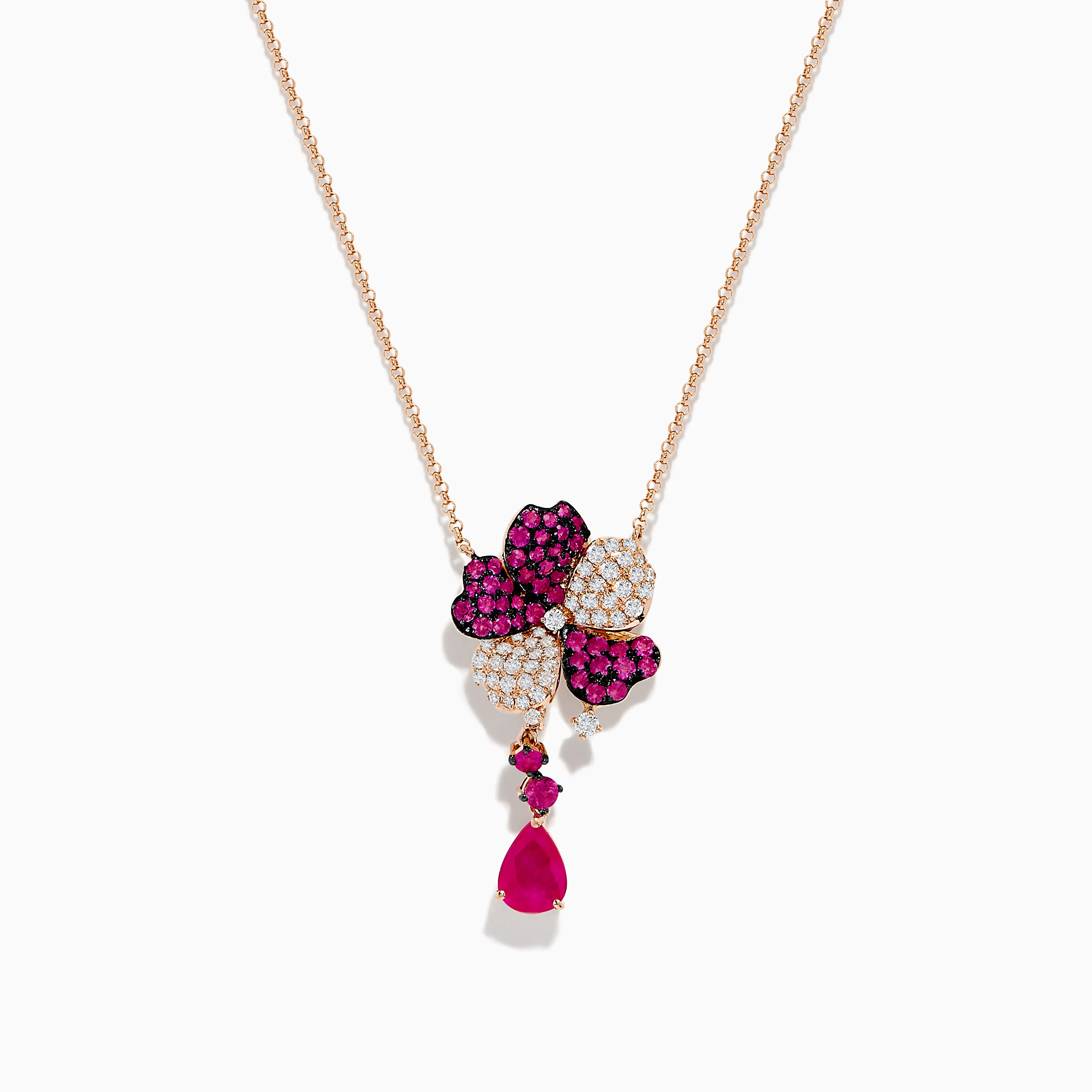Effy 14K Rose Gold Ruby and Diamond Flower Necklace