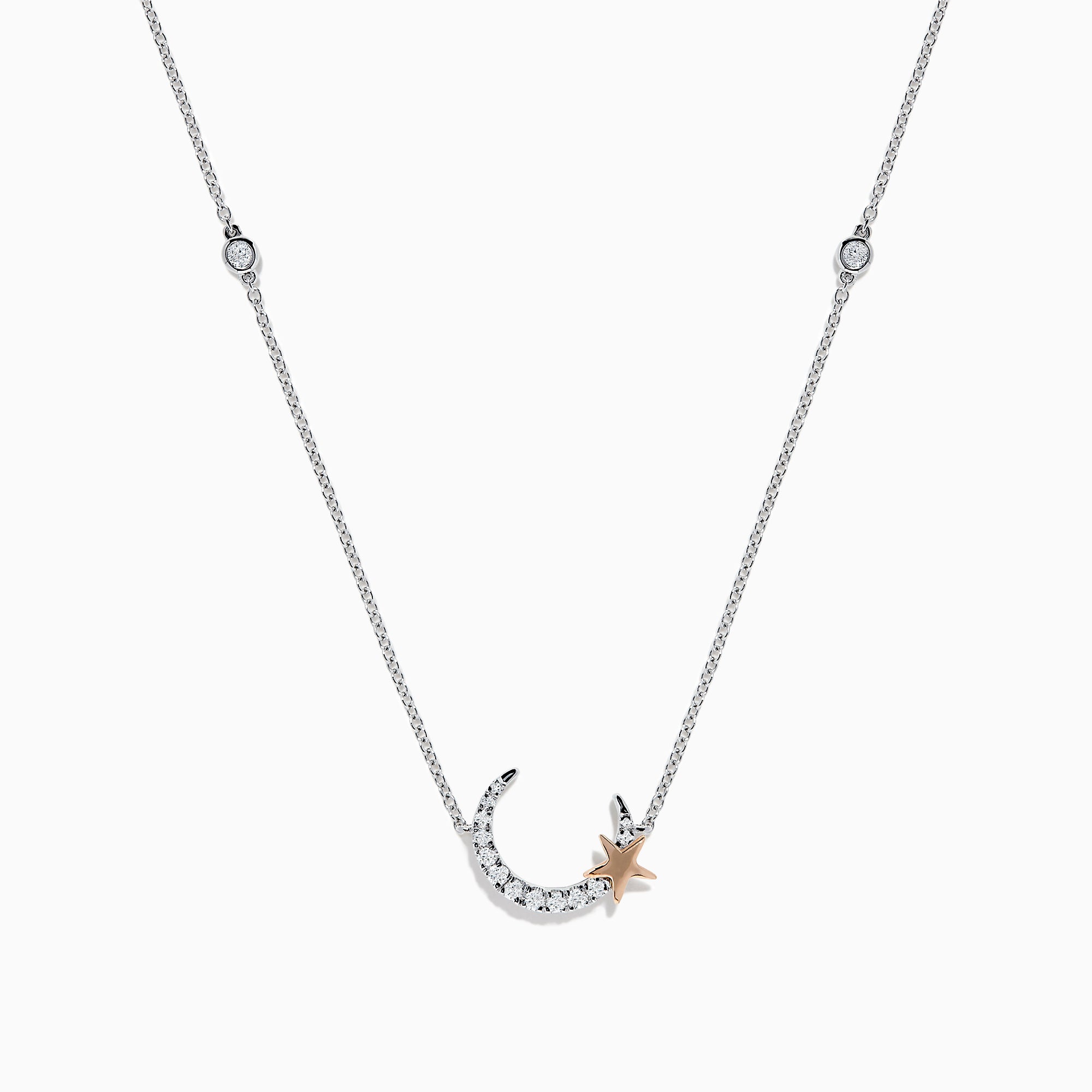 14kt gold diamond star and moon mini disk necklace | Luna Skye