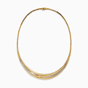 The DOro 14K Brushed Yellow Gold Diamond Statement Collar Necklace 2.32 TCW features a smooth, curved design with sparkling diamond accents along the front, showcased on a white background.