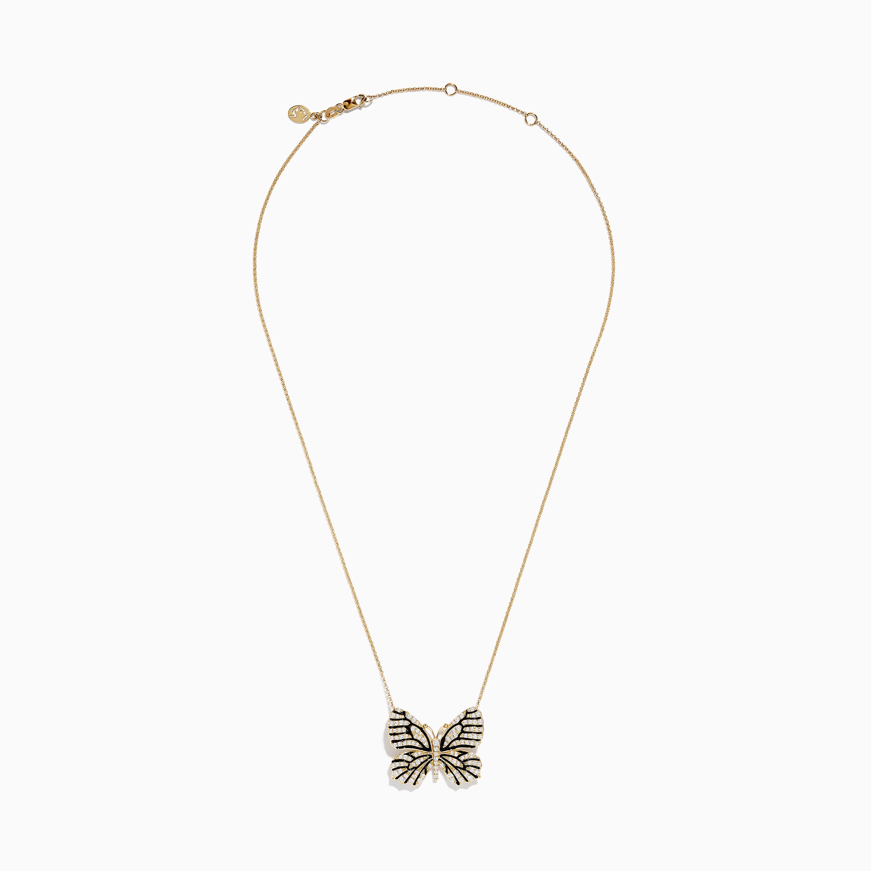 Effy Safari 14K Yellow Gold Diamond and Black Enamel Butterfly Necklace