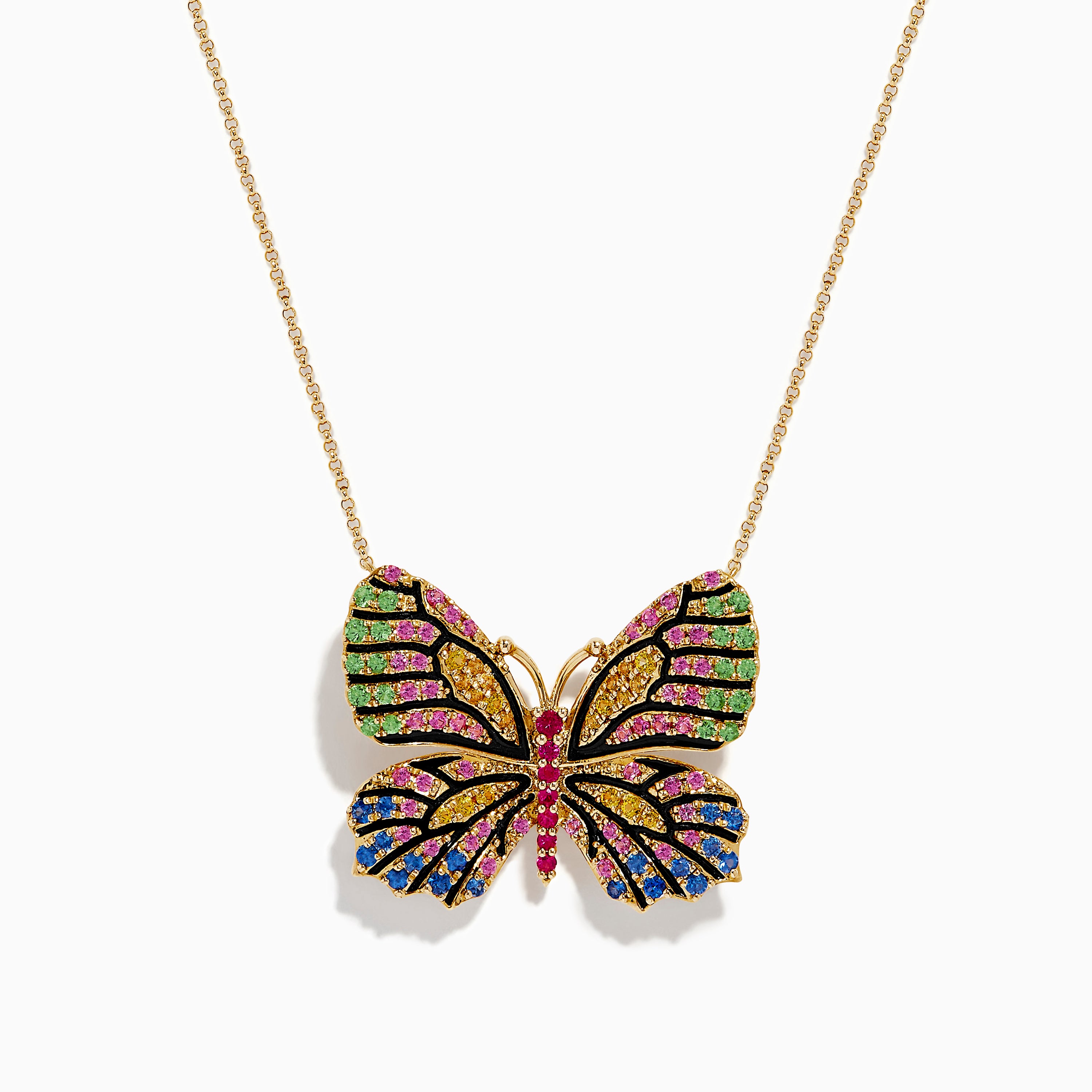 Effy Watercolors 14K Gold Ruby and Multi Sapphire Butterfly Pendant