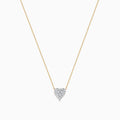 The 14K Yellow Gold Diamond Heart Necklace features a delicate gold chain with a small, diamond-encrusted heart pendant, centered on the necklace and displayed against a white background.