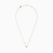 The 14K Yellow Gold Diamond Heart Necklace features a delicate gold chain with a small, diamond-encrusted heart pendant, centered on the necklace and displayed against a white background.