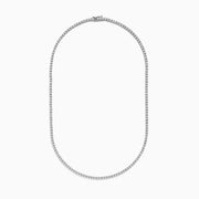The Pave Classica 14K White Gold Diamond Tennis Necklace 10.51 TCW features small, round diamonds set closely in a continuous line, creating an elegant U-shape on a plain white background.