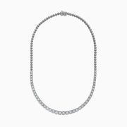 A 925 Sterling Silver Diamond Necklace, 0.31 TCW, showcases a continuous row of round white diamonds in a classic tennis style on a plain white background. Total carat weight available upon request.