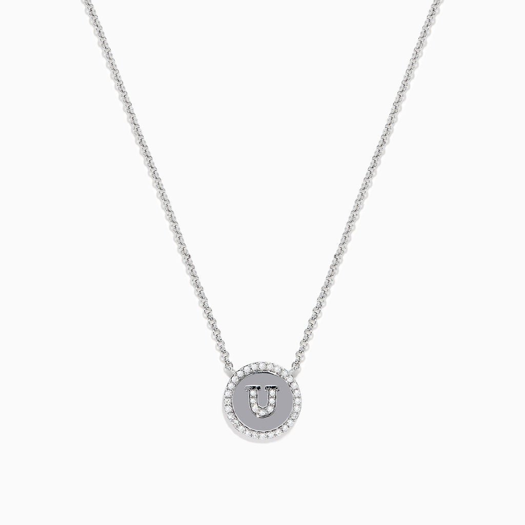 Effy 925 Sterling Silver Diamond Initial Letter "U" Necklace, 0.15 TCW