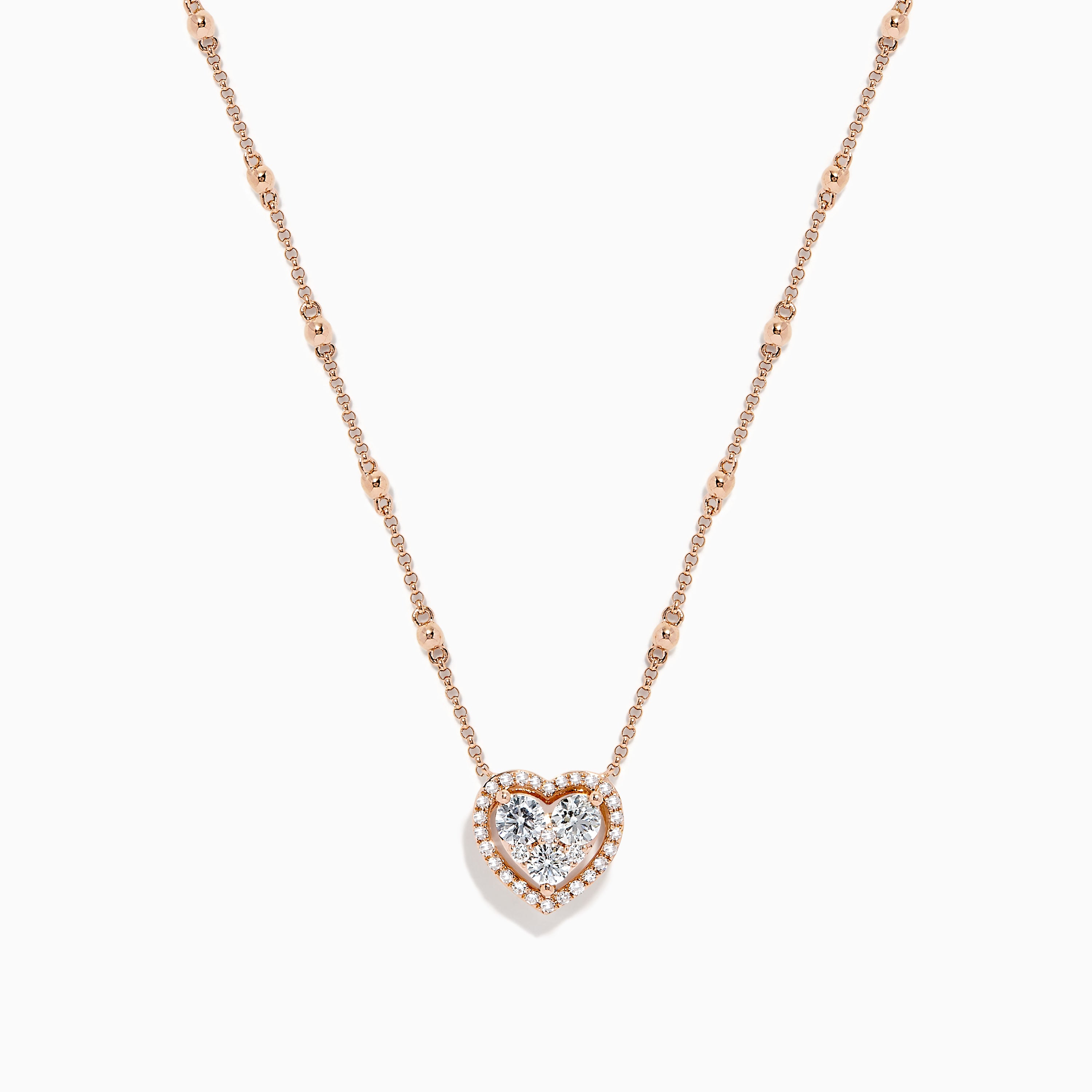 Effy Novelty 14K Rose Gold Diamond Heart Necklace, 0.64 TCW