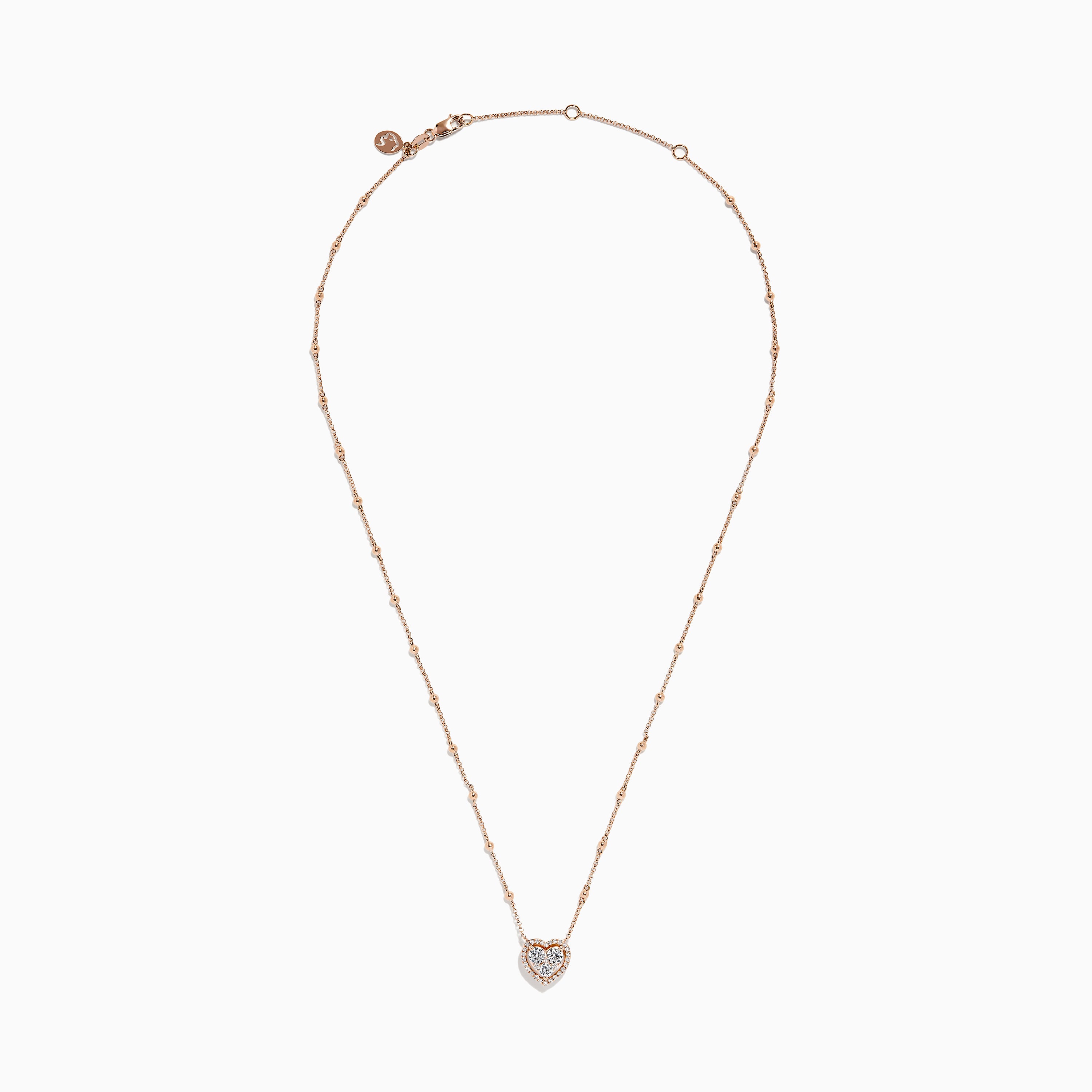 Effy Novelty 14K Rose Gold Diamond Heart Necklace, 0.64 TCW