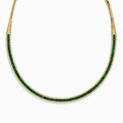 The Brasilica 14K Yellow Gold Emerald and Diamond Necklace features a row of square-cut emeralds with diamond accents along the edges, creating an elegant, symmetrical design. Shown against a white background.