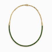The Brasilica 14K Yellow Gold Emerald and Diamond Necklace features a row of square-cut emeralds with diamond accents along the edges, creating an elegant, symmetrical design. Shown against a white background.