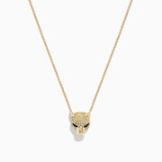 The Signature 14K Gold Emerald and Diamond Panther Pendant (0.27 TCW) features a stylized panther head with emerald-green gemstone eyes and intricate detailing, suspended on a delicate gold chain against a white background.
