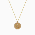 The Novelty 14K Yellow Gold Diamond Moon Pendant, 0.24 TCW, features an octagonal charm with small white gemstones and a border of sparkling stones on a classic gold chain necklace.