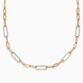 The Doro 14K Yellow Gold Diamond Paperclip Necklace features alternating polished gold and diamond-encrusted links, creating a modern, elegant look with striking sparkle.