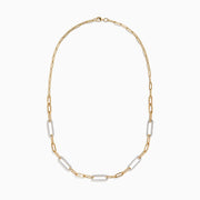 The Doro 14K Yellow Gold Diamond Paperclip Necklace features alternating polished gold and diamond-encrusted links, creating a modern, elegant look with striking sparkle.