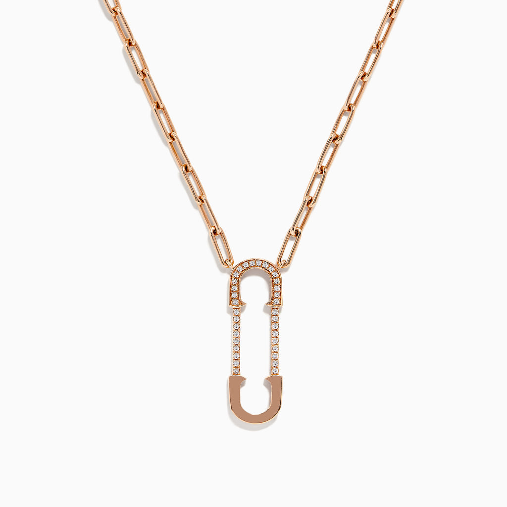 Effy Novelty 14K Rose Gold Diamond Paperclip Necklace, 0.12 TCW