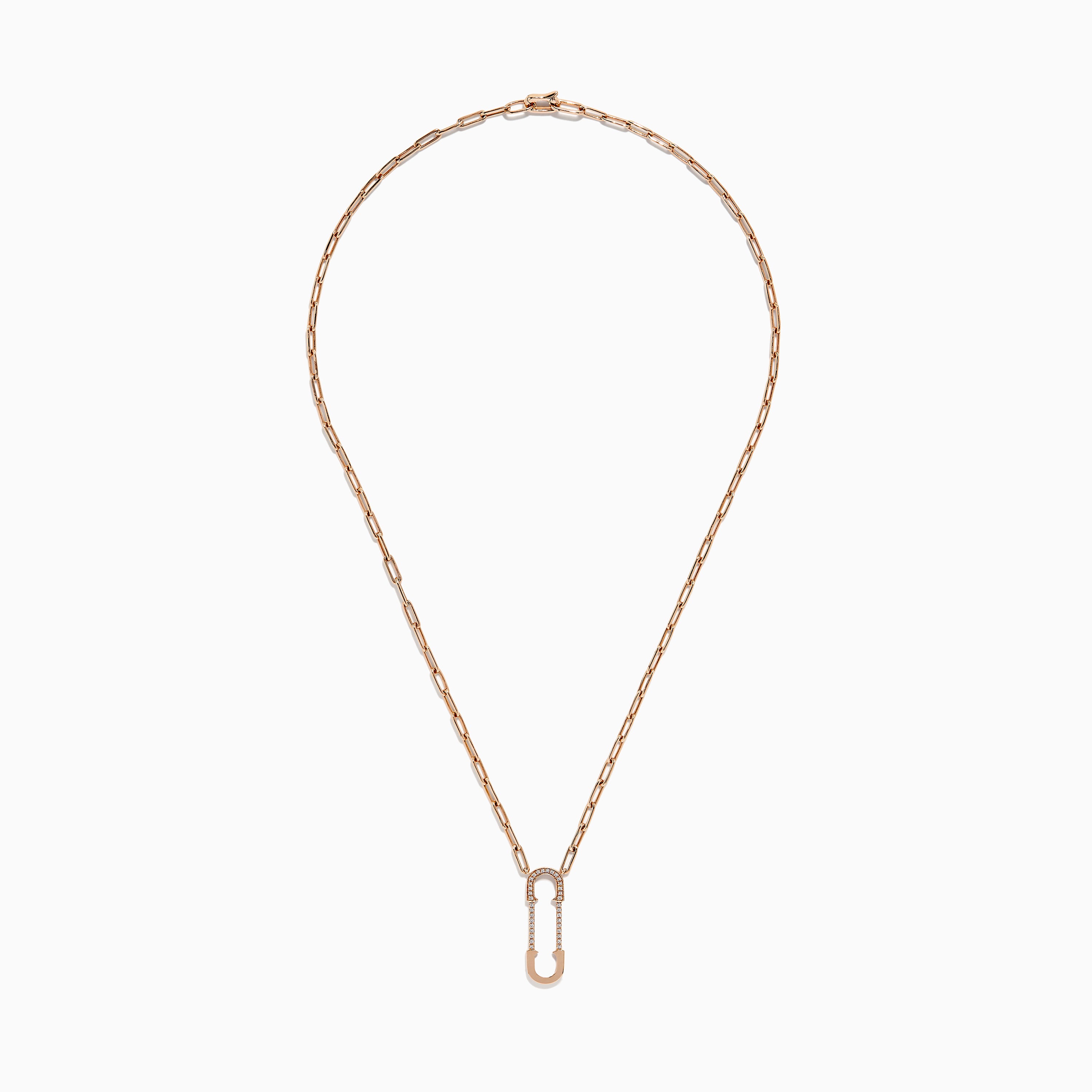 Effy Novelty 14K Rose Gold Diamond Paperclip Necklace, 0.12 TCW