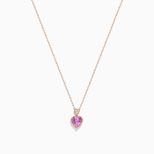 Novelty 14K Rose Gold Pink Sapphire and Diamond Necklace