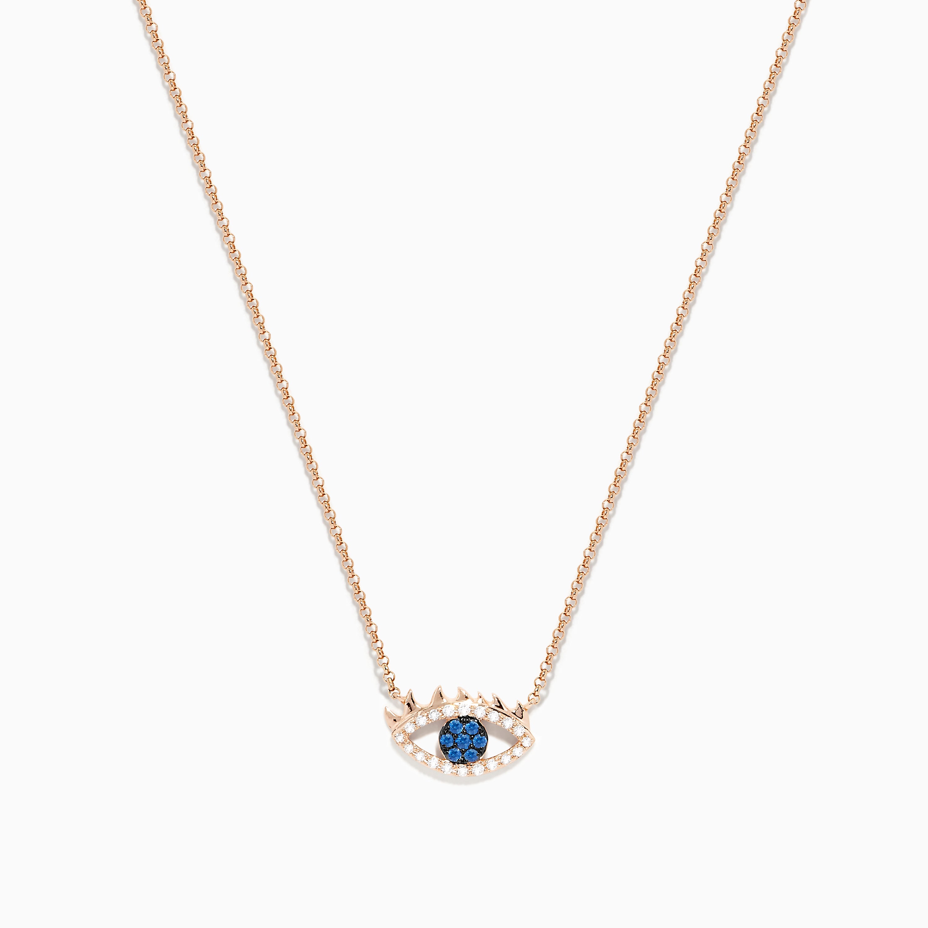 Effy Novelty 14K Rose Gold Blue Sapphire and Diamond Evil Eye Pendant