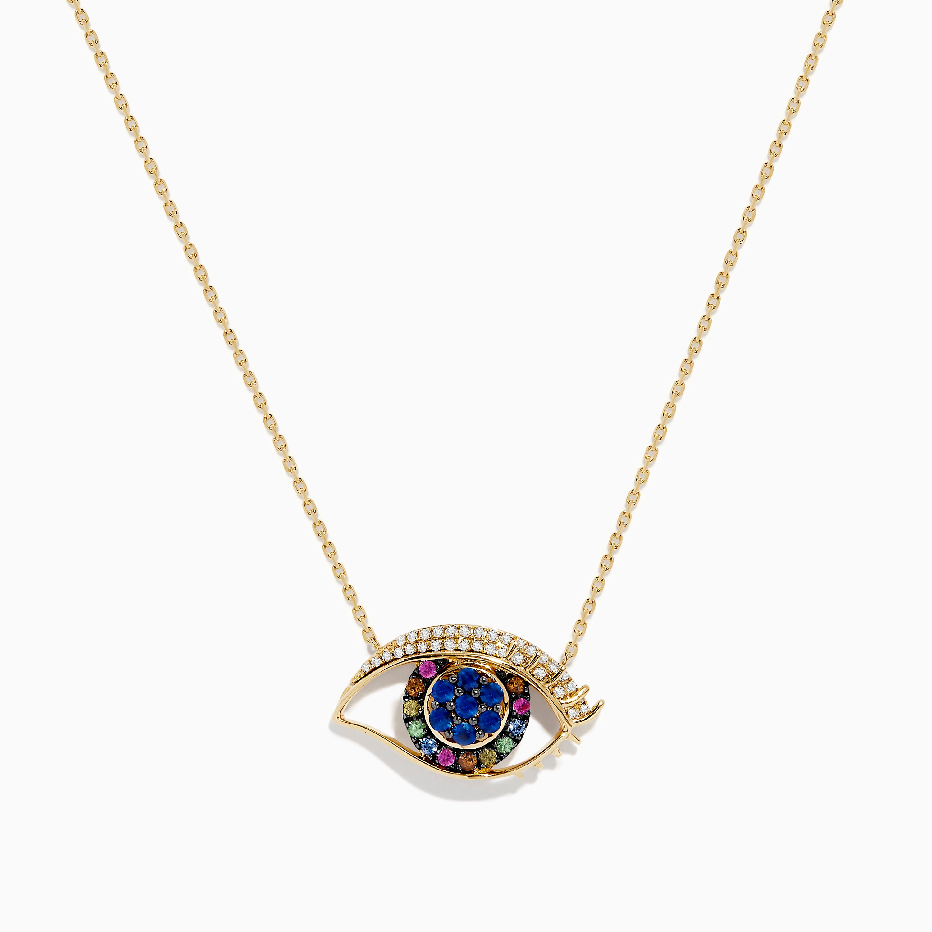 Effy Novelty 14K Yellow Gold Multi Sapphire and Diamond Evil Eye Necklace