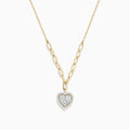 The Doro 14K Yellow Gold Diamond Heart Pendant Necklace features mixed-size chain links and a heart-shaped diamond pendant encrusted with sparkling diamonds, displayed on a white background.