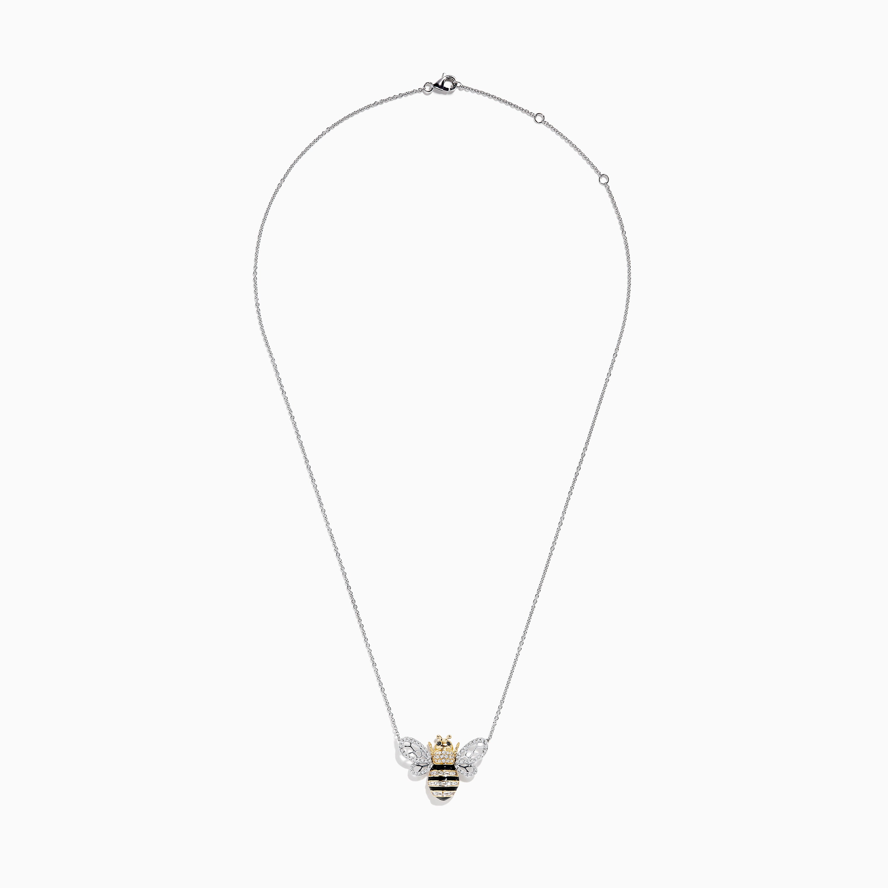 Effy Safari 14K White Gold White and Black Diamond Bee Necklace