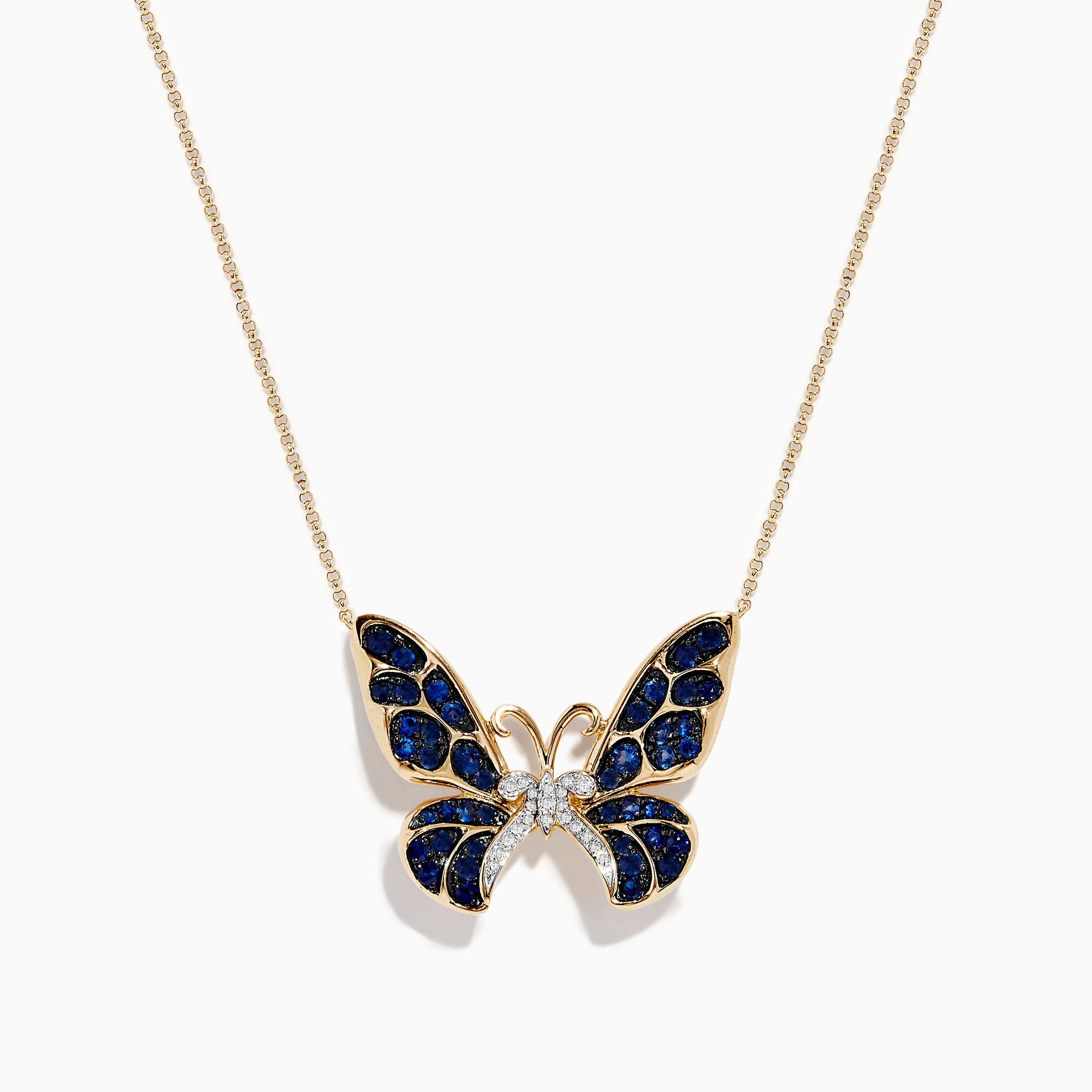 Effy Nature 14K Gold Blue Sapphire and Diamond Butterfly Necklace