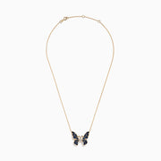 The Nature 14K Gold Blue Sapphire and Diamond Butterfly Necklace features sapphire-blue gemstones on the wings and sparkling diamonds in the center, shown against a plain white background.
