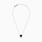 The Royale Bleu 14K White Gold Blue Sapphire and Diamond Heart Necklace features a heart-shaped pendant with blue sapphires and a diamond border, suspended on a fine chain against a white background.