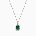 The Brasilica 14K White Gold Emerald and Diamond Pendant, 1.55 TCW, features a rectangular emerald accented by clear diamonds, showcased on a white background.