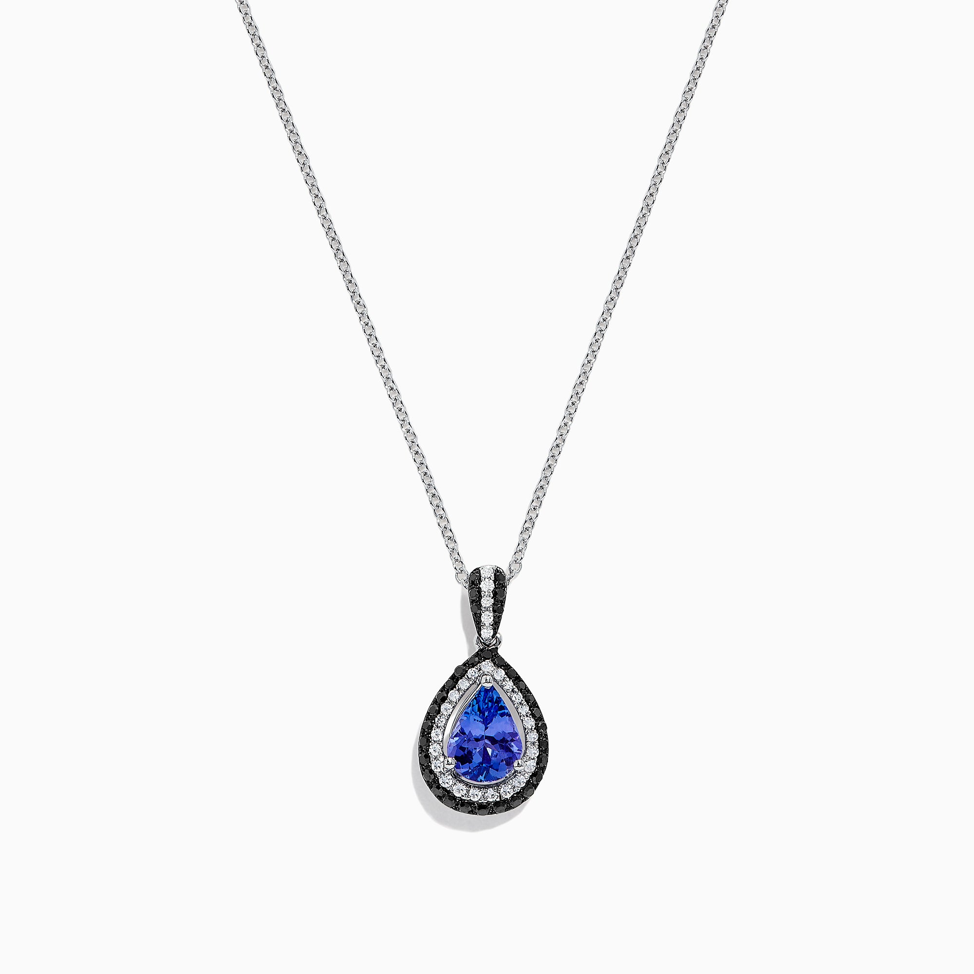 A 14K gold Nahla Siri pendant with a teardrop-shaped tanzanite center, 1.22 TCW, surrounded by sparkling diamonds.