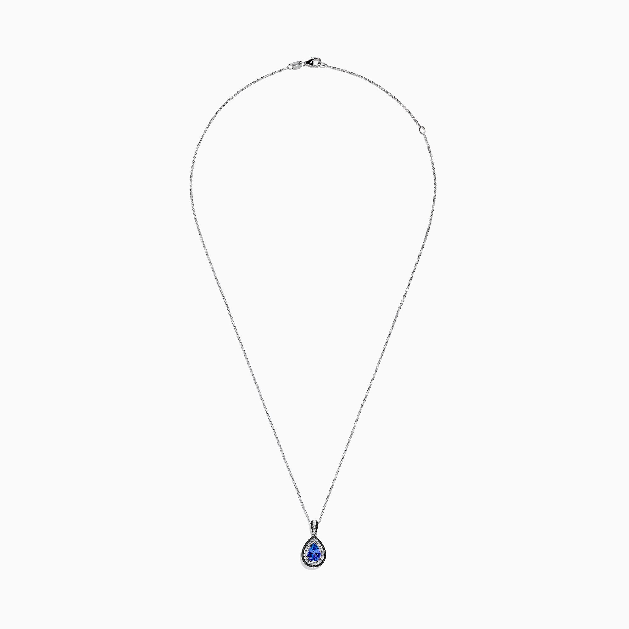 A 14K gold Nahla Siri pendant with a teardrop-shaped tanzanite center, 1.22 TCW, surrounded by sparkling diamonds.