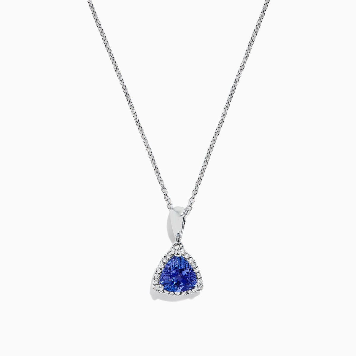 A Nahla Siri 14K Gold Tanzanite and Diamond Pendant (1.82 TCW) featuring a triangular blue gemstone surrounded by diamonds, displayed on a white background.