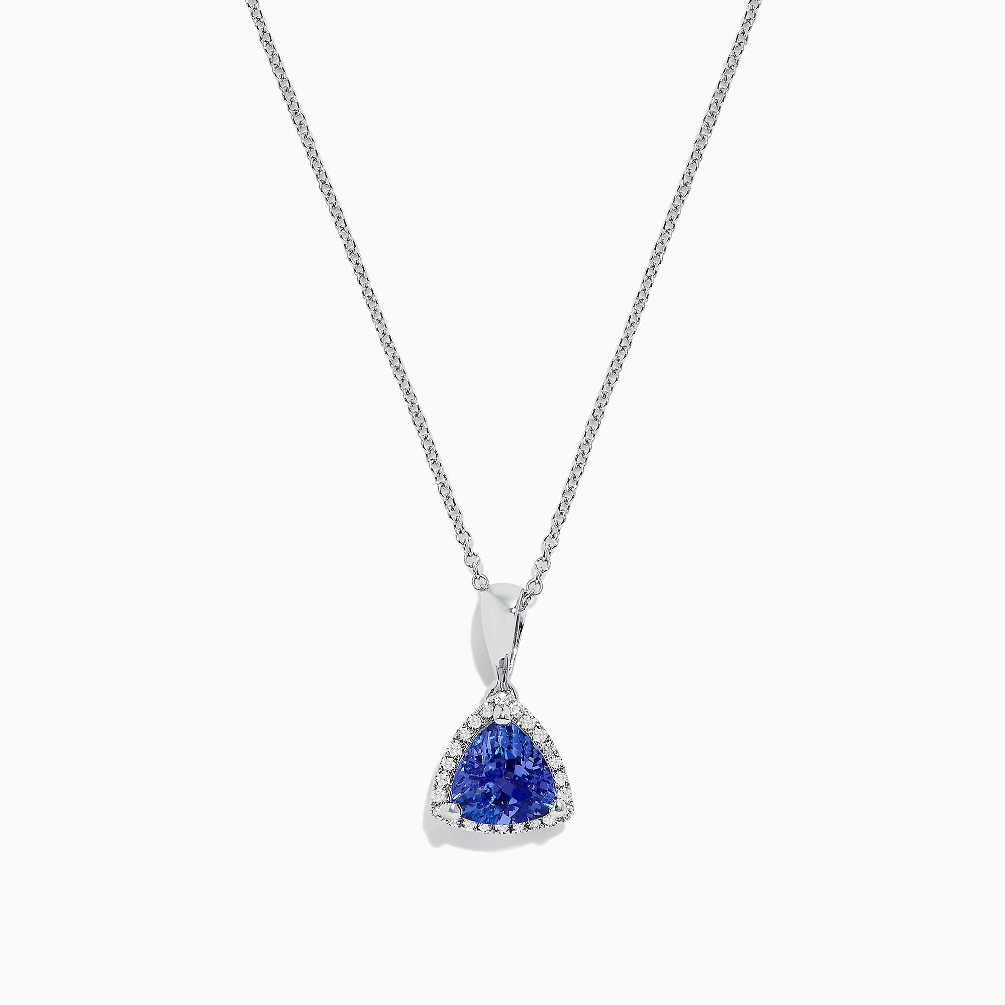 A Nahla Siri 14K Gold Tanzanite and Diamond Pendant (1.82 TCW) featuring a triangular blue gemstone surrounded by diamonds, displayed on a white background.