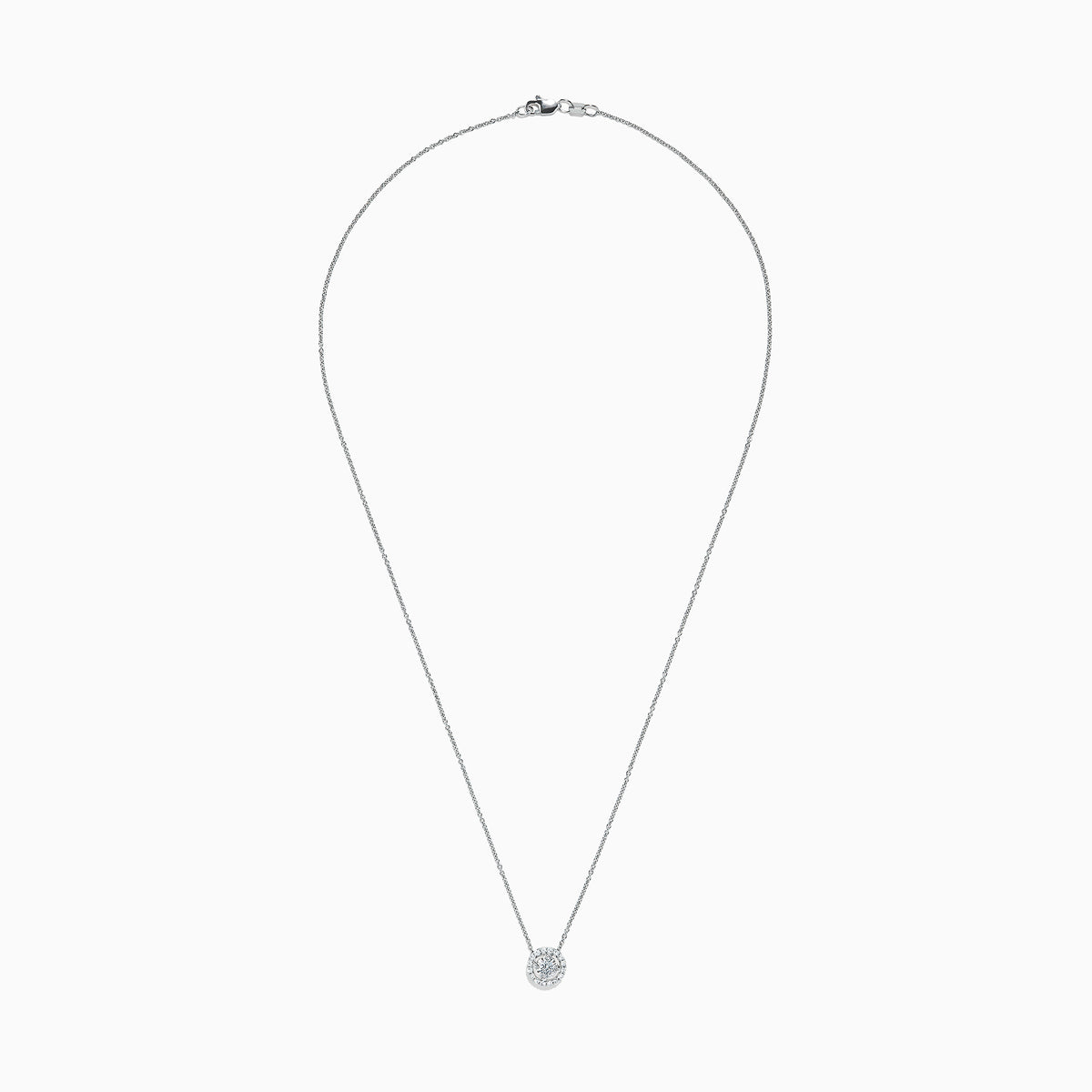 The Pave Classica 14K White Gold Diamond Halo Pendant, 0.32 TCW, features round brilliant diamonds in a delicate design, displayed on a plain white background.