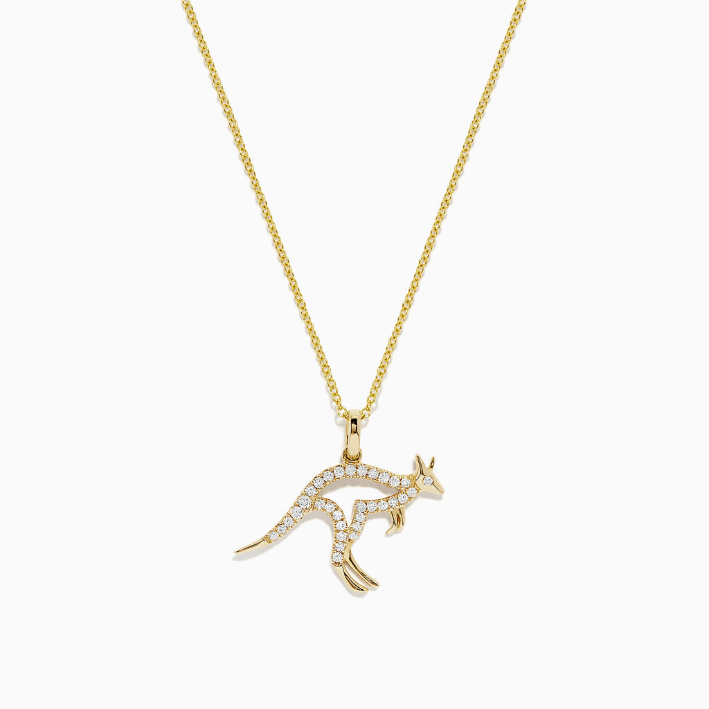 Effy Safari 14K Yellow Gold Diamond Kangaroo Pendant, 0.22 TCW