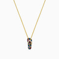 A 14K gold Multi Sapphire and Diamond Flip Flop Pendant (0.53 TCW) is centered on a white background, showcasing vibrant sapphires and sparkling diamonds in an elegant necklace design.