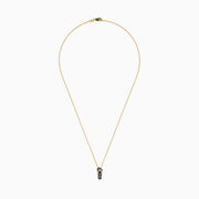 A 14K gold Multi Sapphire and Diamond Flip Flop Pendant (0.53 TCW) is centered on a white background, showcasing vibrant sapphires and sparkling diamonds in an elegant necklace design.