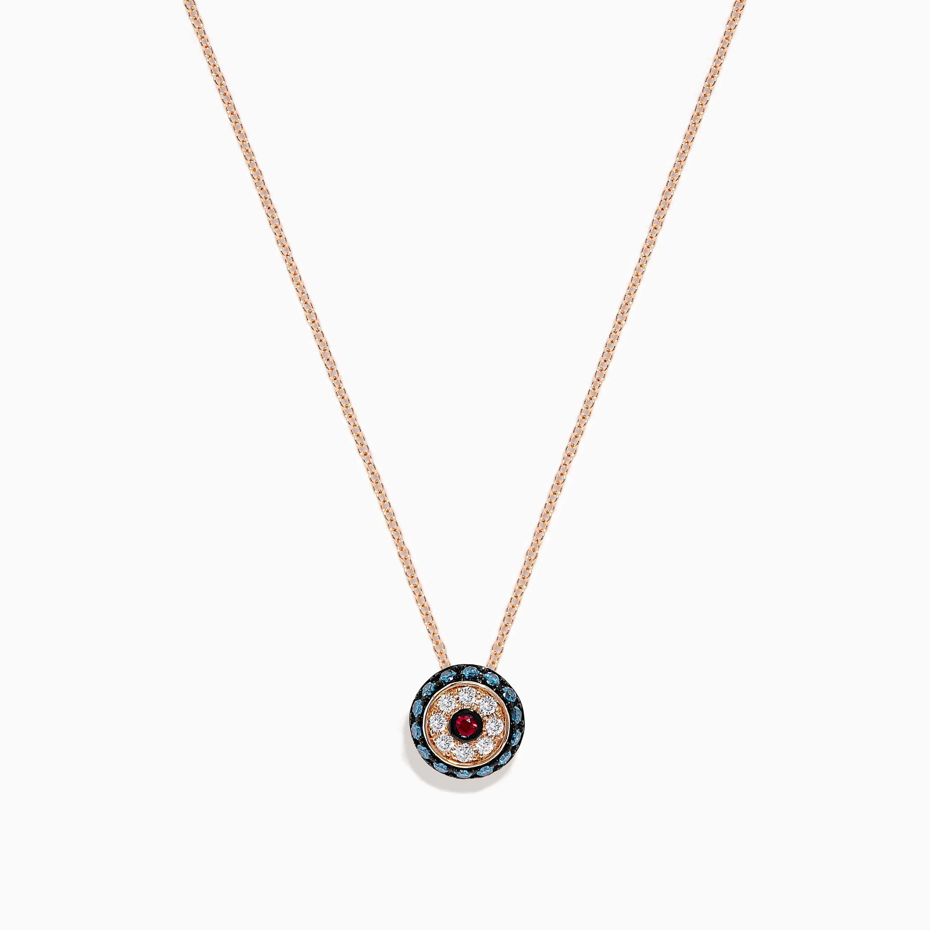 Effy Novelty 14K Gold Ruby, Blue & White Diamond Evil Eye Pendant,0.40 TCW