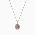 The 14K Two Tone Gold Pink and White Diamond Pendant (0.54 TCW) combines pink center stones with a double halo of sparkling diamonds for an elegant, eye-catching look reminiscent of a classic diamond pendant.