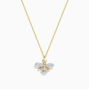 The Novelty 14K Yellow Gold Diamond Bee Pendant (0.26 TCW) features sparkling white stones on its wings and body, displayed against a white background.
