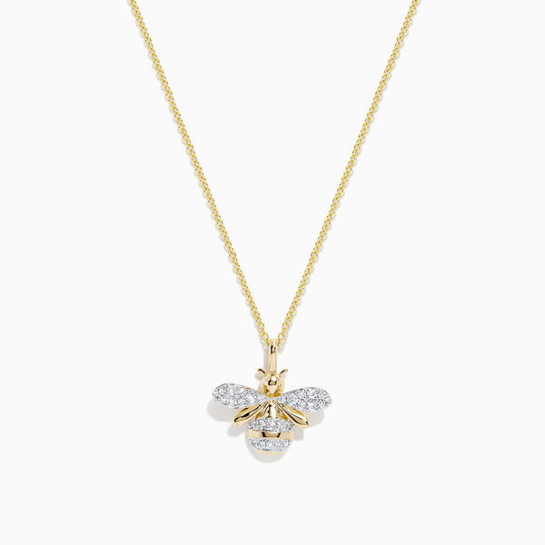Novelty 14K Yellow Gold Diamond Bee Pendant, TCW