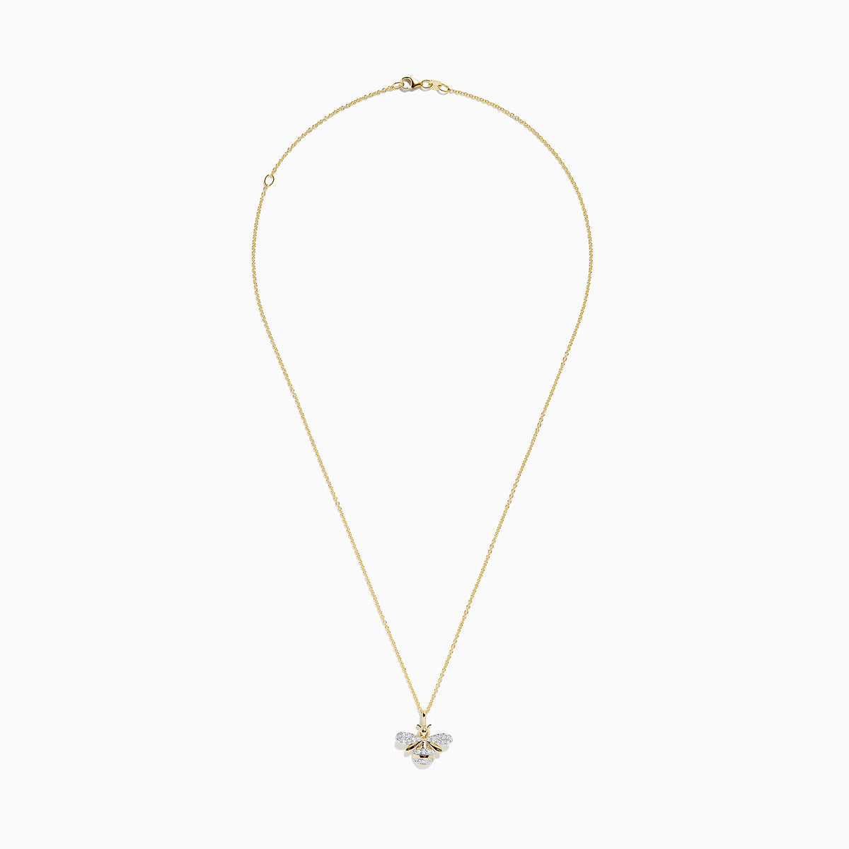 The Novelty 14K Yellow Gold Diamond Bee Pendant (0.26 TCW) features sparkling white stones on its wings and body, displayed against a white background.