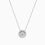 The 14K White Gold Diamond Necklace, 0.72 TCW, features a round pendant with a central cluster and halo of sparkling diamonds by Effy, shown against a plain white background.