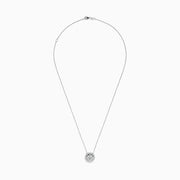 The 14K White Gold Diamond Necklace, 0.72 TCW, features a round pendant with a central cluster and halo of sparkling diamonds by Effy, shown against a plain white background.