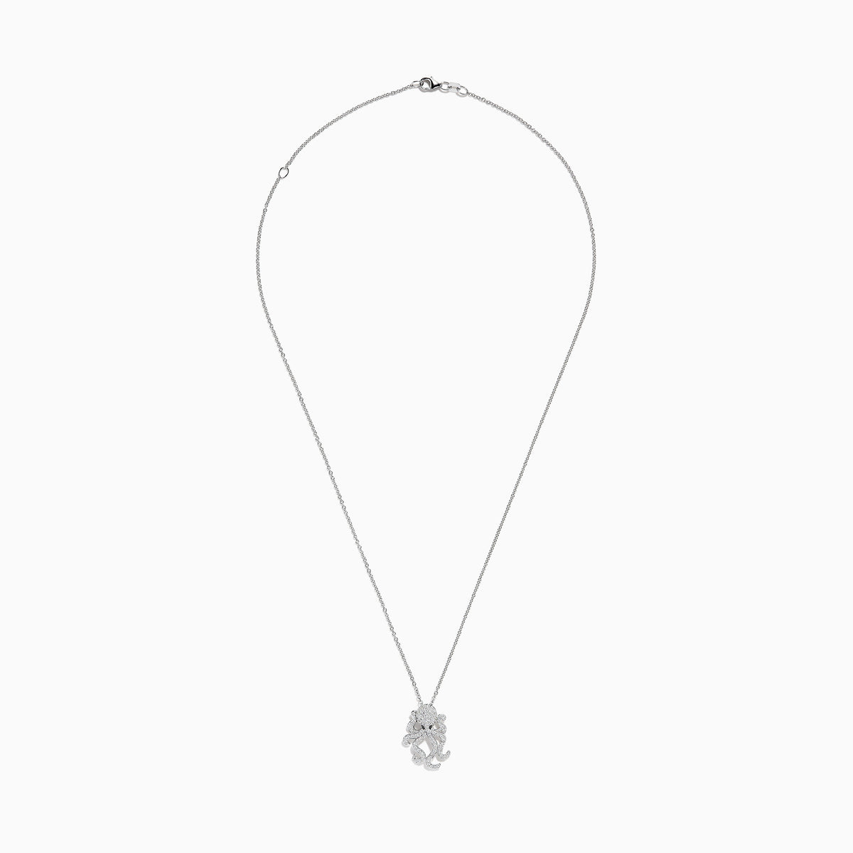 A delicate Seaside 14K White Gold chain necklace featuring a sparkling, intricately designed octopus pendant adorned with diamonds.